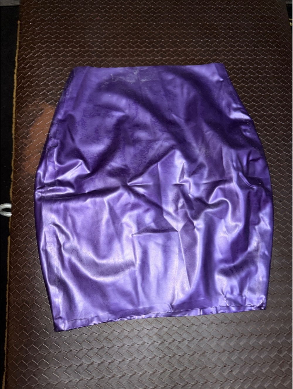 Metallic purple Latex, mini skirt size medium